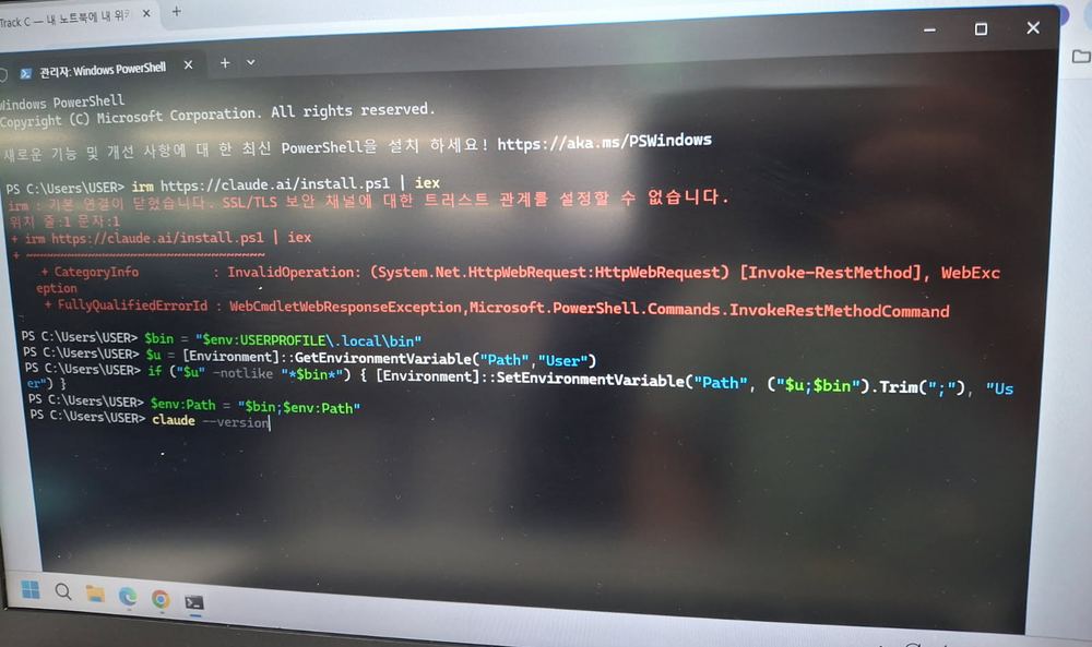PowerShell SSL/TLS 트러스트 오류 화면